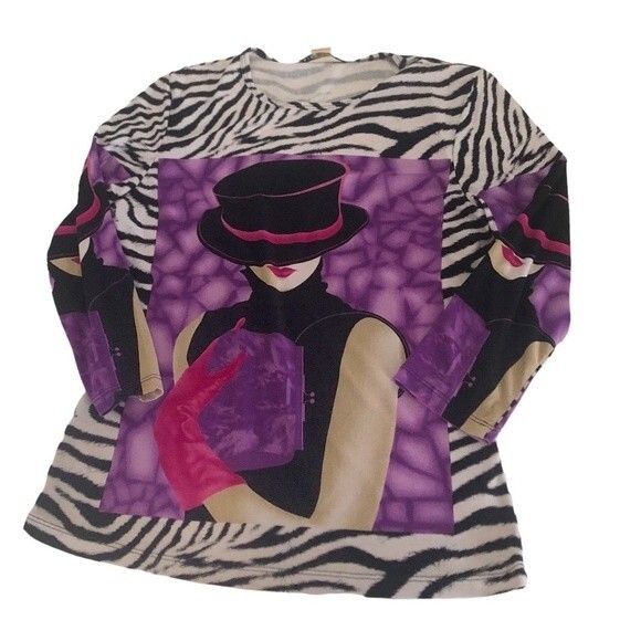 PETER NYGARD Petites Stretch Mixed Print Top Animal Print Womans Size Small - Picture 3 of 8